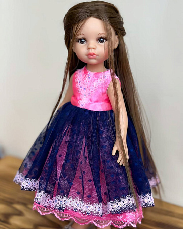 Платье бальное  на куклу Paola Reina 33 см, с темно-синей юбочкой